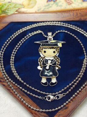 New rhinestone girl graduation / graduate pendant necklace, 17 inch